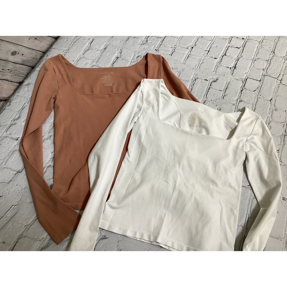 Free People Intimately Square Neck Long Sleeve Top Bundle Shelf Bra L/XL 2pk
